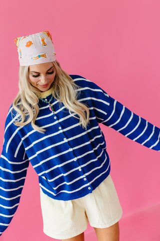 Piper Cardigan in Royal Blue Mini Stripe