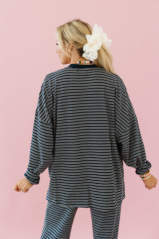 Paisley Multi Stripe Knit Top in Navy