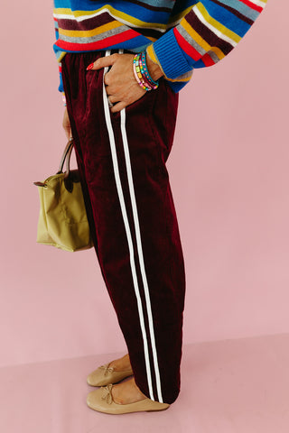 Riley Corduroy Track Pants in Merlot