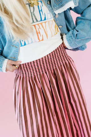 Maren Striped Maxi Skirt in Pink/Brown