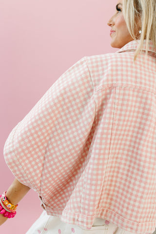 Kit Denim Cape Jacket in Pink Gingham