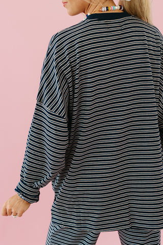 Paisley Multi Stripe Knit Top in Navy