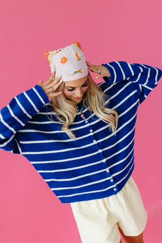 Piper Cardigan in Royal Blue Mini Stripe