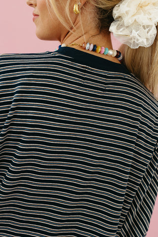 Paisley Multi Stripe Knit Top in Navy