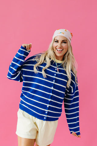 Piper Cardigan in Royal Blue Mini Stripe
