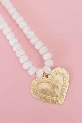 Chunky White Beaded Heart Necklace