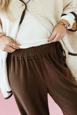 Reese Ruffle Waist Pants in Chocolate