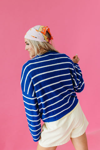 Piper Cardigan in Royal Blue Mini Stripe