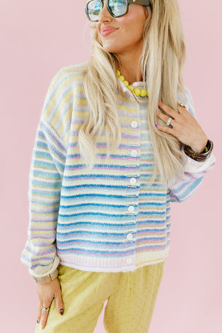 Bowen Button Cardigan in Lime Mix
