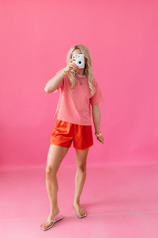 Jenks Pink/Red Stripe Tee