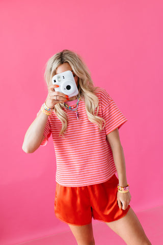 Jenks Pink/Red Stripe Tee