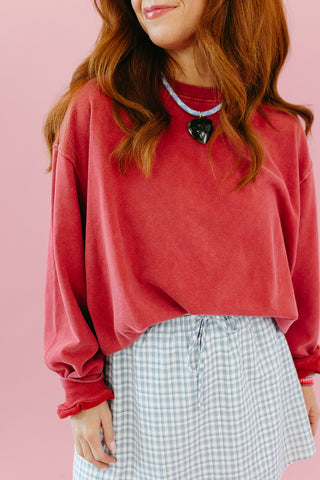 Hilda Soft Touch Crewneck Sweatshirt in Dark Red