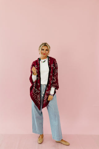 Carmella Bandana Kimono Cardigan in Maroon