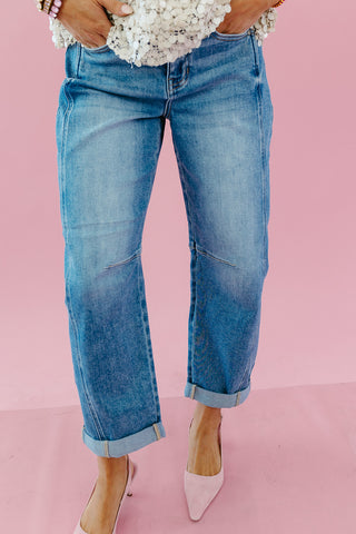 Benny Barrel Cuffed Jeans in Medium Wash