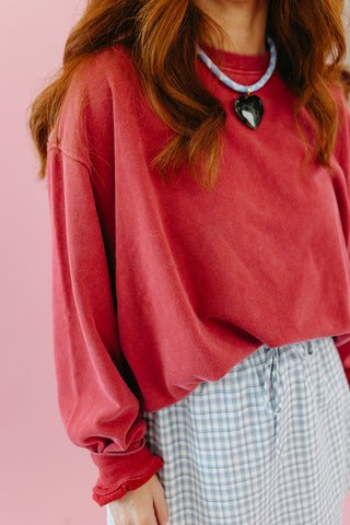 Hilda Soft Touch Crewneck Sweatshirt in Dark Red