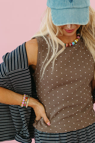 Lynn Polka Dot Waffle Top in Mocha