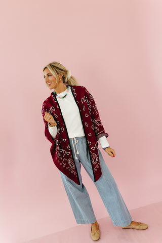 Carmella Bandana Kimono Cardigan in Maroon