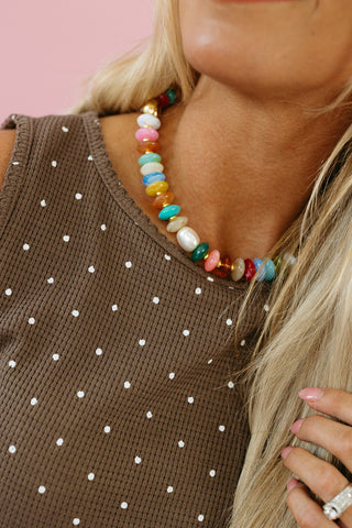 Lynn Polka Dot Waffle Top in Mocha