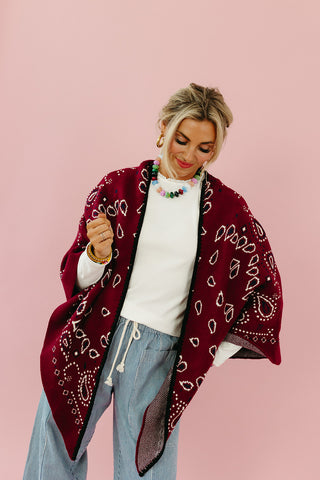 Carmella Bandana Kimono Cardigan in Maroon