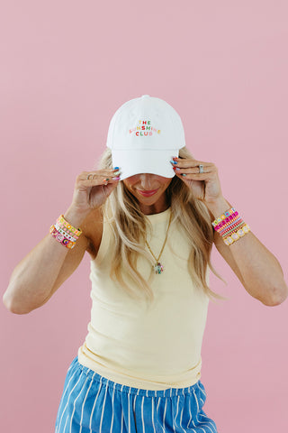 Sunshine Club Embroidered Baseball Hat in White