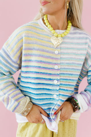 Bowen Button Cardigan in Lime Mix