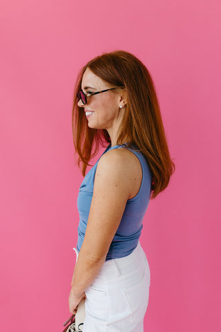 Aubrie Sleeveless Knit Top in Dusty Blue