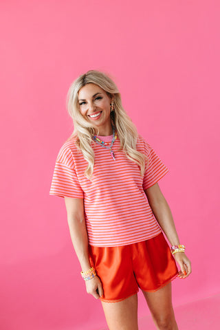 Jenks Pink/Red Stripe Tee