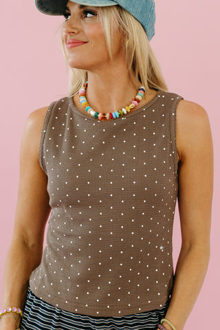 Lynn Polka Dot Waffle Top in Mocha