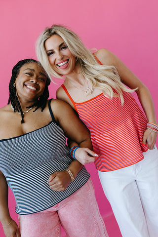 Kendra Knit Peplum Cami Top in Red/Pink