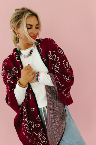Carmella Bandana Kimono Cardigan in Maroon