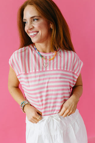 Harlow Stripe Muscle Tank in Pink/White