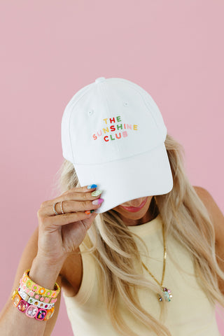 Sunshine Club Embroidered Baseball Hat in White