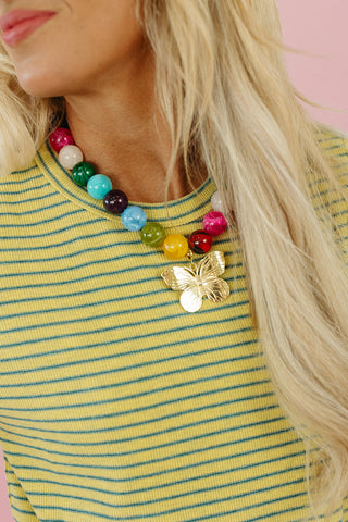 Maren Brushed Stripe Top in Yellow