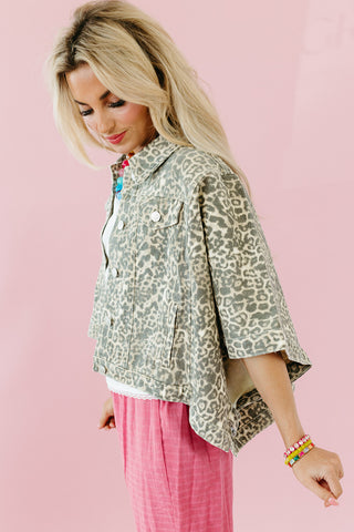 Kit Denim Cape Jacket in Leopard