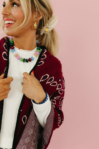 Carmella Bandana Kimono Cardigan in Maroon