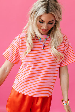 Jenks Pink/Red Stripe Tee