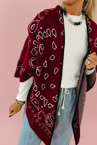 Carmella Bandana Kimono Cardigan in Maroon