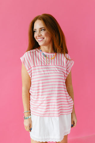 Harlow Stripe Muscle Tank in Pink/White