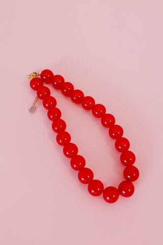 Chunky Beaded Necklace - Red