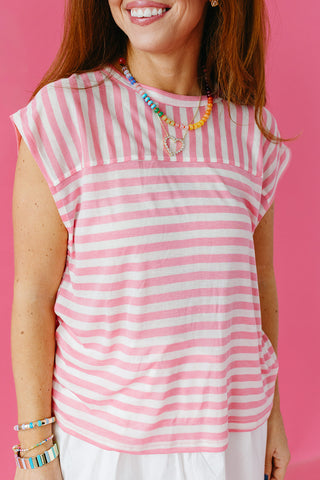 Harlow Stripe Muscle Tank in Pink/White