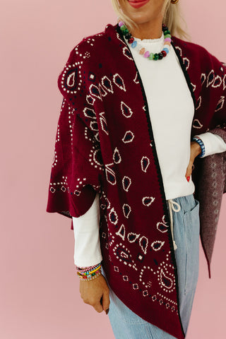 Carmella Bandana Kimono Cardigan in Maroon