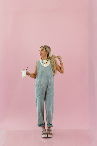Daisy Embroidered Overalls in Denim