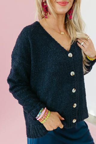 Kellan Soft Button Cardigan in Navy