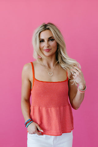 Kendra Knit Peplum Cami Top in Red/Pink