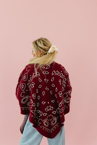 Carmella Bandana Kimono Cardigan in Maroon
