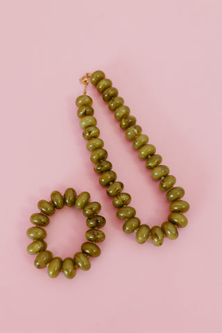 Sugar Beads Necklace Set - Olive Green