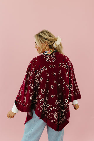 Carmella Bandana Kimono Cardigan in Maroon