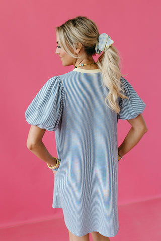 Vicky Stripe Puff Sleeve Knit Mini Dress
