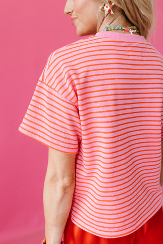 Jenks Pink/Red Stripe Tee