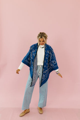 Carmella Bandana Kimono Cardigan in Blue